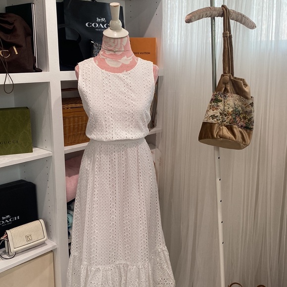 New J. Crew White 100% Cotton Classy Midi Spring Summer Dress 4 - Picture 2 of 6